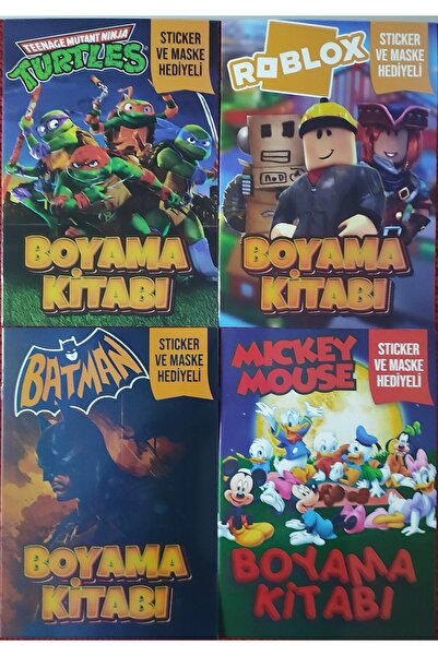 ada çanta kırtasiye 4 adet stickerli boyama kitabı (Roblox-B/Ninja kaplumbağalar/mickey mouse/batman)