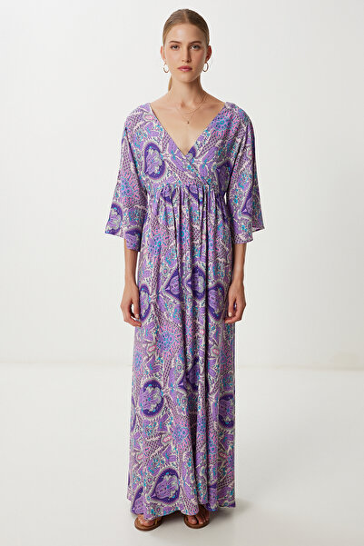 Lovelyİstanbul Καλοκαιρινό μακρύ φόρεμα βισκόζης με σχέδιο LFG0117 ΜΩΒ