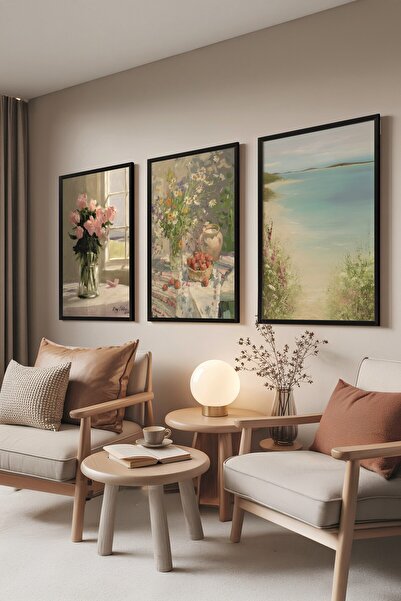 Postifull Black Painting Set, 3 Pieces Black Framed Poster La Vie En Rose Model No:300877, Pink Wall Decor