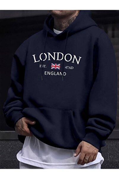 kahire London England Printed Oversize Unisex Hooded Kangaroo Pocket Χοντρό φ...
