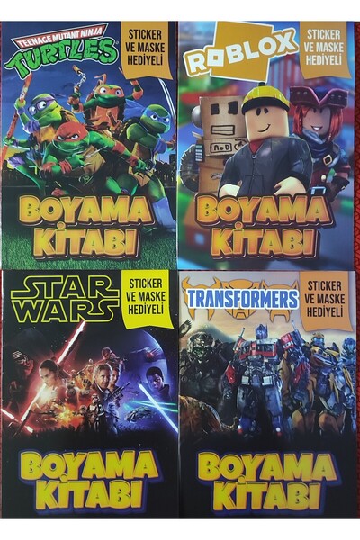 ada çanta kırtasiye 4 adet stickerli boyama kitabı (Roblox-B/Ninja kaplumbağa...