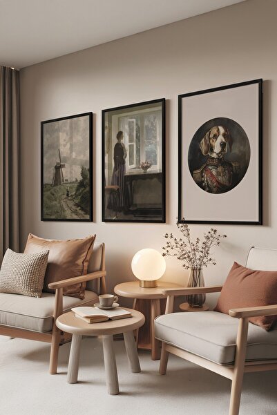 Postifull Siyah Tablo Seti, 3 Adet Siyah Çerçeveli Poster The Dog Model No:30...