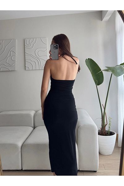 Zoom Butik Neck accessory Slit dress - black
