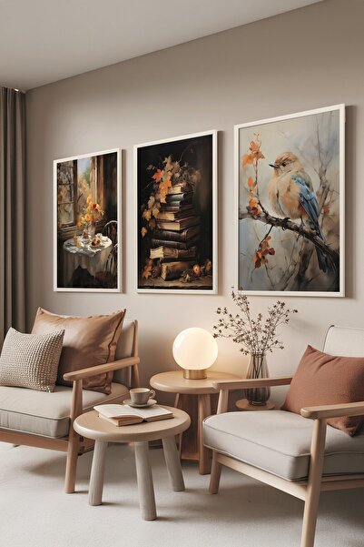 Postifull Set belih slika, 3 komada belih uokvirenih postera, jesenje ptice, ...