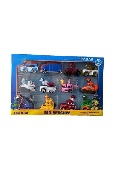 OEM Set 12 Toy Cars and 10 Puppy Figures, Multicolor