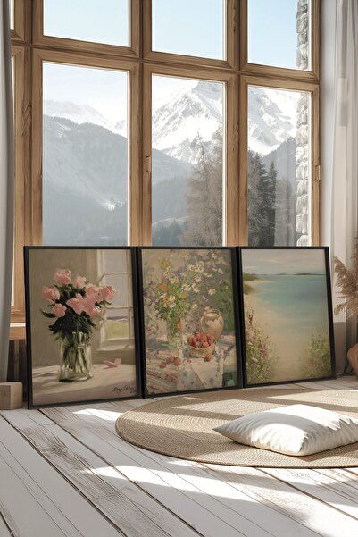 Postifull Black Painting Set, 3 Pieces Black Framed Poster La Vie En Rose Model No:300877, Pink Wall Decor