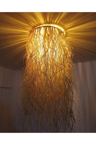 KaraköyOnline Tavana Sıfır Hasır Rafya Avize | Doğal Görünümlü Bohem Aydınlatma