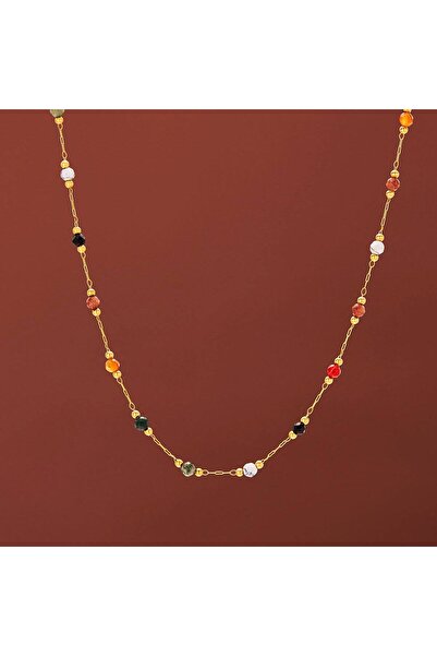 LUNSERA Renkli Boncuk Detaylı Kadın Kolye ve Bileklik Seti | Altın Renk Minimal Takı