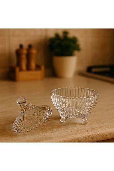 CEZVE HOME Glass Sugar Bowl with Lid and Stand