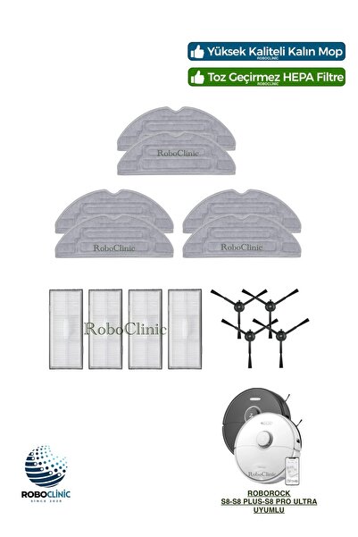 Roboclinic Filtru Hepa de schimb compatibil cu aspiratorul robot Roborock S8 / S8 Plus / S8 Pro Ultra, perie laterală, mop-14 piese