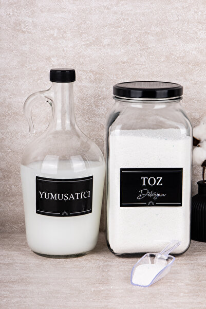 Dolkin Home Набір з 2 миючих засобів: порошковий миючий засіб з мірною ложкою, пом'якшувач 3000 мл, скляна банка 1500 мл, галонна пляшка