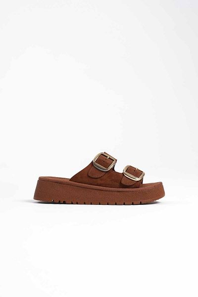 ripuvainen Saffy Women's Suede Textured Comfortable Lightweight Summer Slippers - Tan