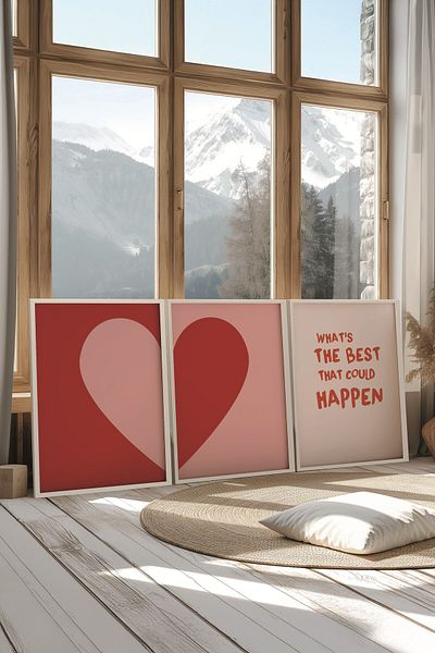 Postifull White Painting Set, 3 Pieces White Framed Poster What's the Best Model No:300896, Red and Pink