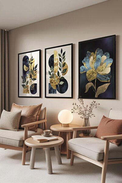 Postifull Black Painting Set, 3 Pieces Black Framed Poster Dance of Blue&Gold...