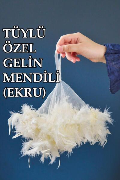 Dantelux Otriş Tüylü Özel Gelin Mendili (1 Adet) 30 cm - Ekru