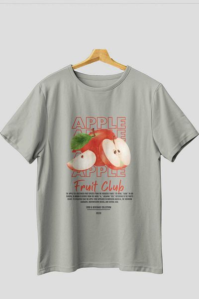 Ankhises Μπλουζάκι Apple με μπροστινό εμπριμέ γκρι υπερμεγέθη ανδρικό γυναικείο βαμβακερό μπλουζάκι με λαιμόκοψη