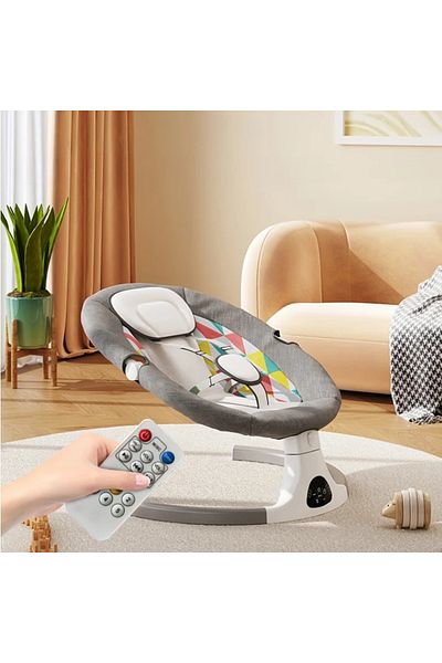 WePro Store Leagăn electric pentru bebeluși, Bluetooth, Telecomandă, Jucării, Tavă, Plasă de țânțari, 0–12 luni, Gri