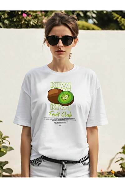 Ankhises Tricou oversize alb cu imprimeu Kiwi în față Bărbați Femei Tricou di...