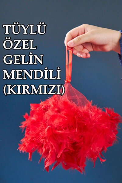 Dantelux Otriş Tüylü Özel Gelin Mendili (1 Adet) 30 cm - Kırmızı