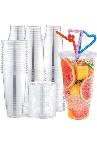 Generic Set of clear plastic cups, with straws