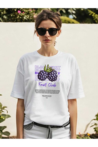 Ankhises Μπλουζάκι Blackberry με μπροστινό εμπριμέ λευκό υπερμεγέθη ανδρικό γ...