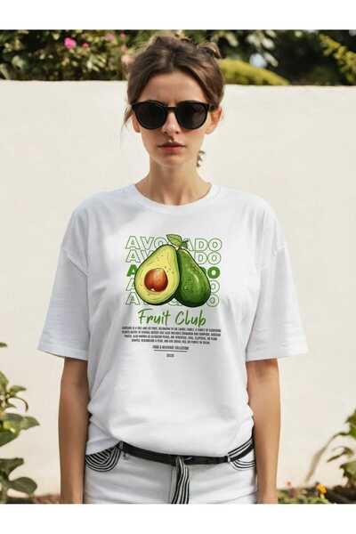 Ankhises تي شيرت أبيض كبير الحجم مطبوع عليه أفوكادو للرجال والنساء من القطن ب...