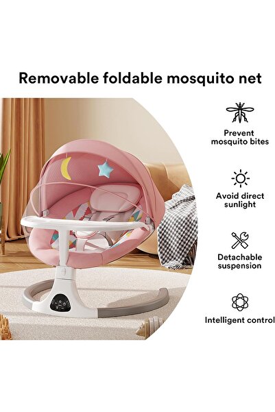 WePro Store Electric Baby Swing, Bluetooth, Remote, Toys, Tray, Mosquito Net, 0–12 Months, Pink