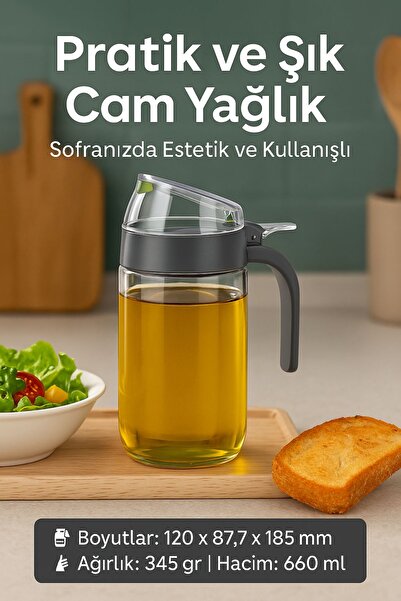 Open Home Concept 660 ml Transparent Glass Oil Pot – Anthracite Ideal for Oli...