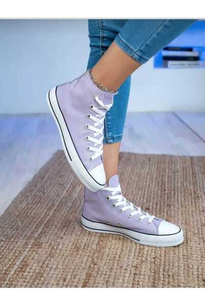 PremiumShoes Lila Long Ankle Linen Conver Sneaker
