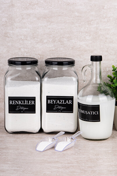 Dolkin Home Σετ 3 Μπουκάλια Απορρυπαντικό με Ζυγαριά Χρωματιστά Λευκά Απορρυπαντικά Ετικέτα Μαλακτικό Απορρυπαντικό 3000ml Βάζο 1500ml Μπουκάλι