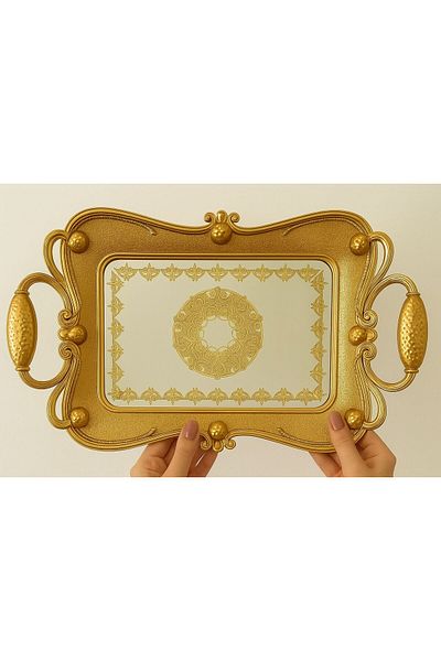 ENYAZA(2024) Promise Engagement Wedding Zamzam Presentation Tray |   Luxury Gold Decorative Mirrored Tray |   Fancy Tray Rectangular