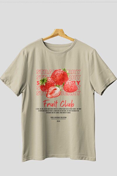 Ankhises Tricou oversize bej cu imprimeu în față cu căpșuni Bărbați Femei Tri...