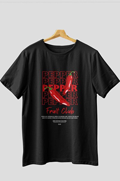 Ankhises Tricou oversize negru cu imprimeu Pepper în față Bărbați Femei Trico...