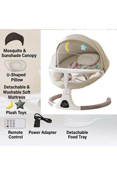WePro Store Electric Baby Swing, Bluetooth, Remote, Washable Mattress, Toys, Tray, 0–12 Months