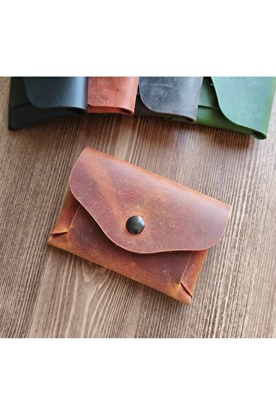 08dericraft حامل بطاقات مصنوع يدويًا من الجلد الطبيعي