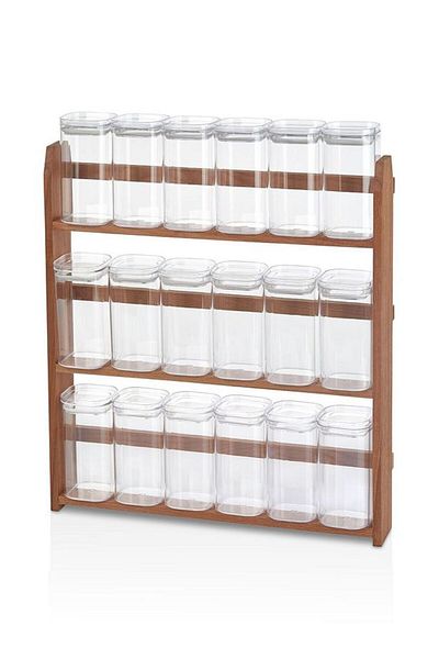polbo 18 Piece Spice Rack Set with Wooden Stand 300ml – with Tag Gift
