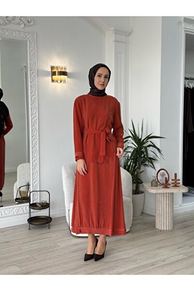 MissWhence Cupro Belted Dress Orange 37838