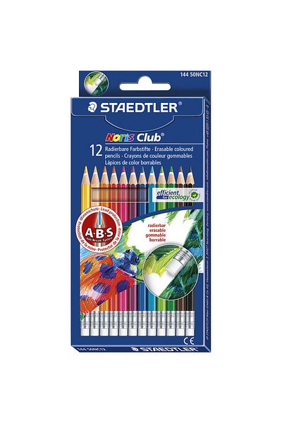 Staedtler 144 50NC أقلام تلوين جافة من نوريس كلوب مع ممحاة - (خيارات 12 أو 24 لونًا)