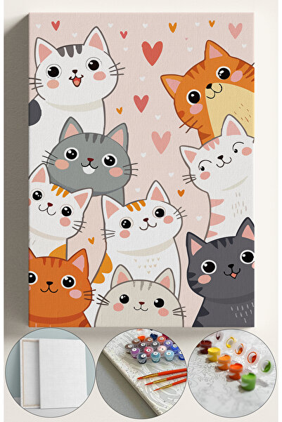 Sulepas Sayılarla Boyama Seti Numaralı Tuval Fırça Boya 40x50 Cm - Sevimli ke...