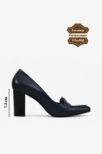 Grasyano Натуральна шкіра Синій коледж М'яка преміум натуральна шкіра Незламна 7,5 см товстий каблук Класичні туфлі
