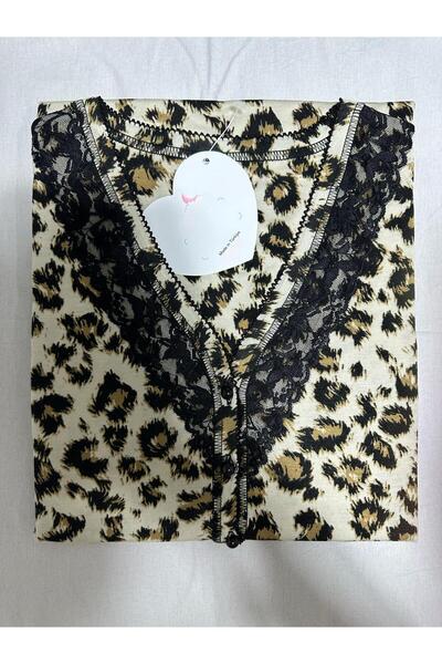 İpek Women's Short Sleeve Capri Leopard Pattern Bamboo-Cotton Pajamas Set