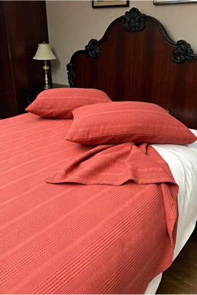 VESSİNOHOME 100% Cotton Pique Set Battal Border 1 Breathable Pique + 2 Soft Pillowcases, Anti-Sweat