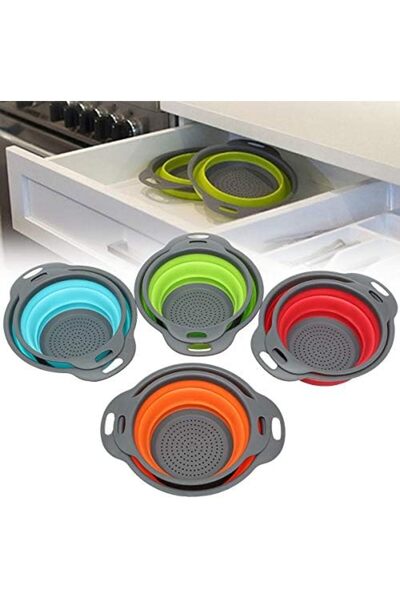 Generic 2Pcs Set Collapsible Foldable Silicone Drain Colander Fruit Vegetable Strainer Basket