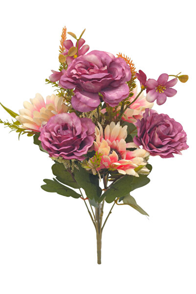 Çınar çiçekçilik Doğal Görünümlü Yapay Gül Buketi Dekoratif Çiçekler ve Yeşil Yaprak Detaylı 5 Dal Uz;32 cm