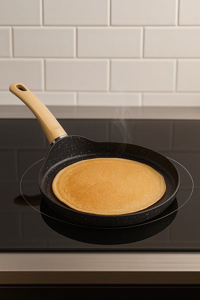 YUNUSOĞLU HOME Black Granite Crepe Pan 24 cm – Cast Crepe Pan with Fireproof Non-Stick Surface, Ergonomic Handle