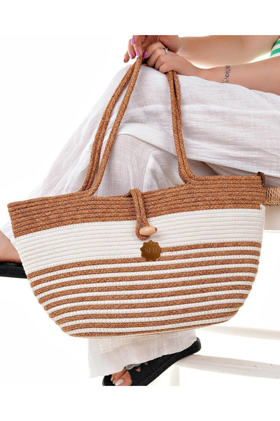 sfb حقيبة كتف بتصميم فيتورستيك من الجوت للنساء للاستخدام اليومي وعطلات الشاطئ