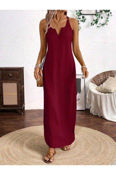 kendim fashion فستان فيسكوز نسائي بياقة دائرية وتفاصيل غير متماثلة