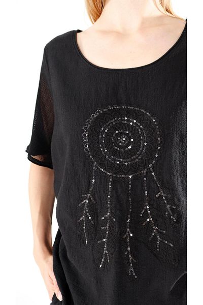 shE tekstil Sequined Embroidered Linen Blouse