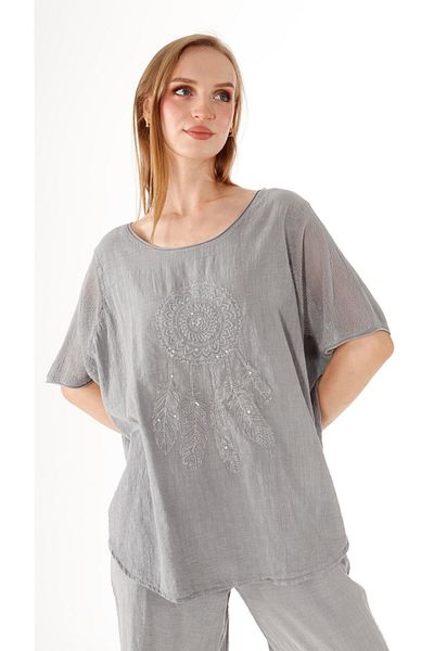 shE tekstil Sequined Embroidered Linen Blouse