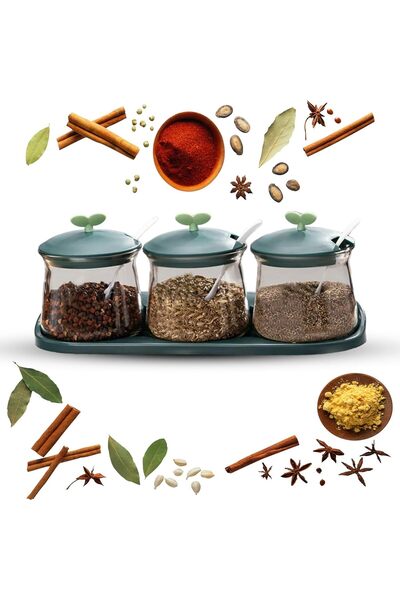 Generic Glass Spice Jars Set with Spoon 3-Piece Seasoning Containers